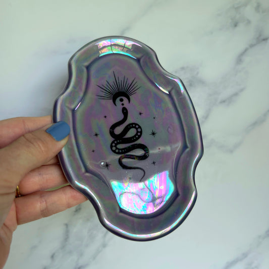 Purple Snake Oval Dish Square Iridescent Altar Ring Jewelry Tray