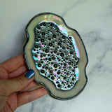 Textured Oval Dish Square Iridescent Altar Ring Jewelry Tray