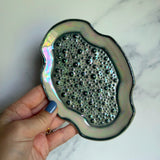 Textured Oval Dish Square Iridescent Altar Ring Jewelry Tray