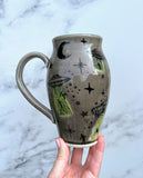 UFO Abduction Porcelain Mug, Pottery Mug, Hand Made Mug