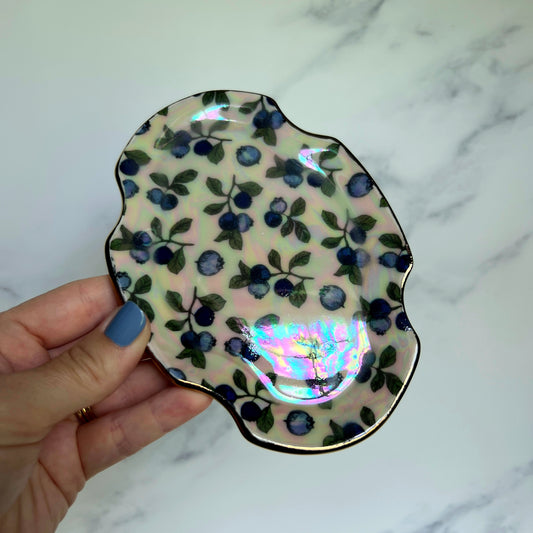 Gold Bluberry Dish Square Iridescent Oval Altar Ring Jewelry Tray