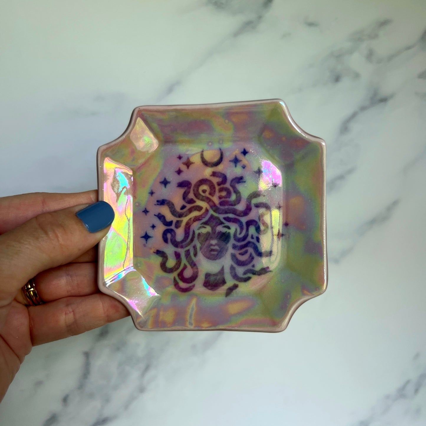 Medusa Dish Square Iridescent Altar Ring Jewelry Tray