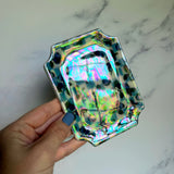 Blueberry Checkered Dish Iridescent Altar Ring Jewelry Tray