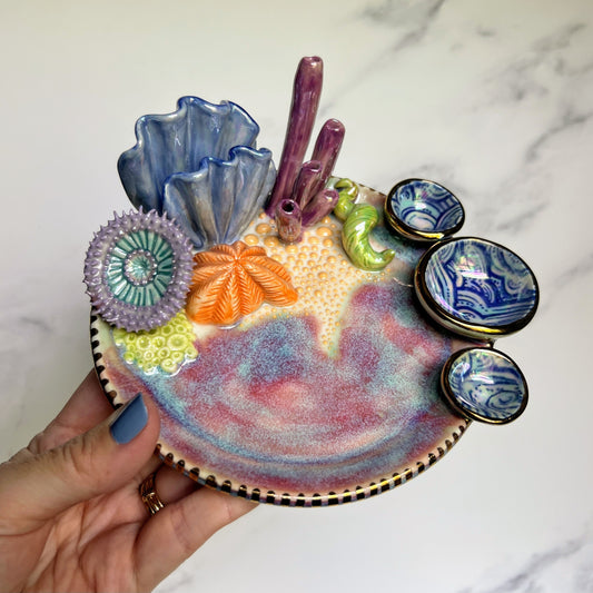 Coral Reef Dish with Mini Bowls Iridescent Altar Ring Jewelry Dish