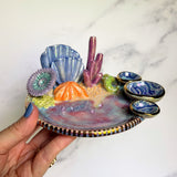 Coral Reef Dish with Mini Bowls Iridescent Altar Ring Jewelry Dish