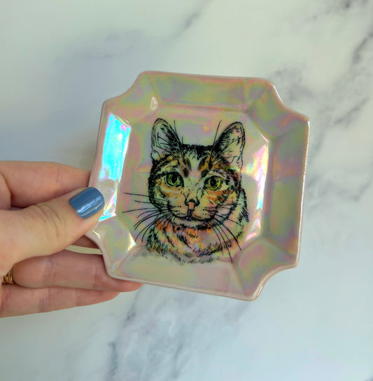 Cat Dish Iridescent Altar Ring Jewelry Tray Square