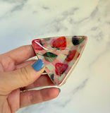 4 Piece Set - Strawberry Triangle Dish Iridescent Altar Ring Jewelry Tray