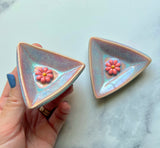 2 Piece Set -Daisy Flower Triangle Dish Altar Ring Jewelry Tray