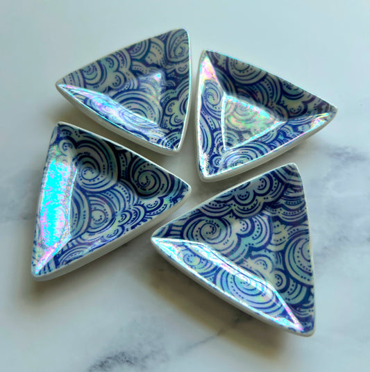 4 Piece Set - Cloud Triangle Dish Iridescent Altar Ring Jewelry Tray