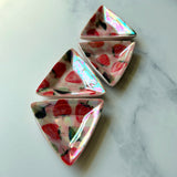 4 Piece Set - Strawberry Triangle Dish Iridescent Altar Ring Jewelry Tray