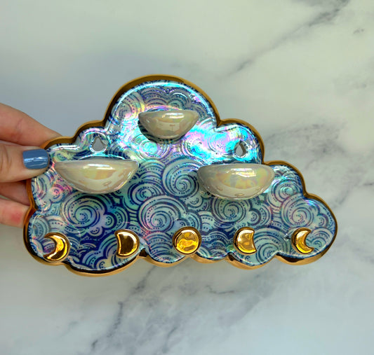3 Dish Cloud Jewelry Wall Hanging Necklace Display with Ring Dishes #1