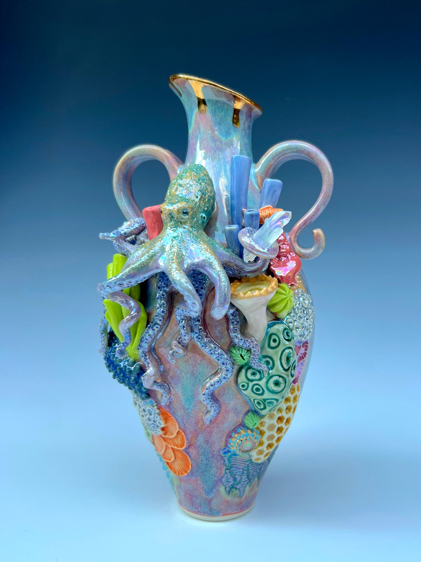 Octopus Reef Vase with Quartz Crystals