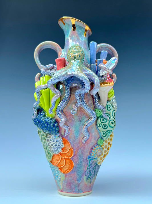 Octopus Reef Vase with Quartz Crystals