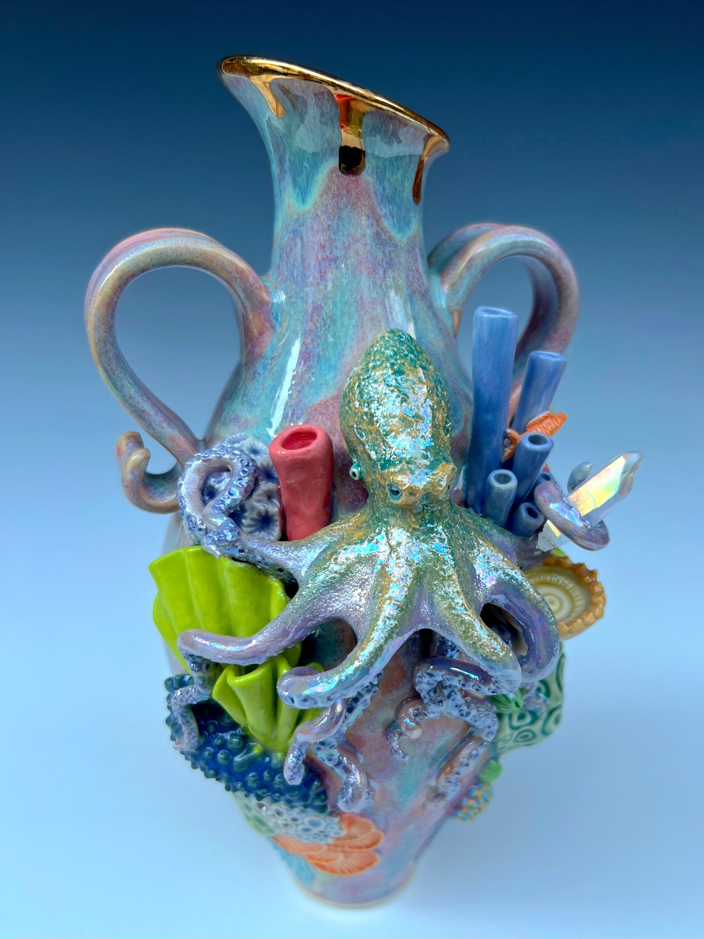 Octopus Reef Vase with Quartz Crystals