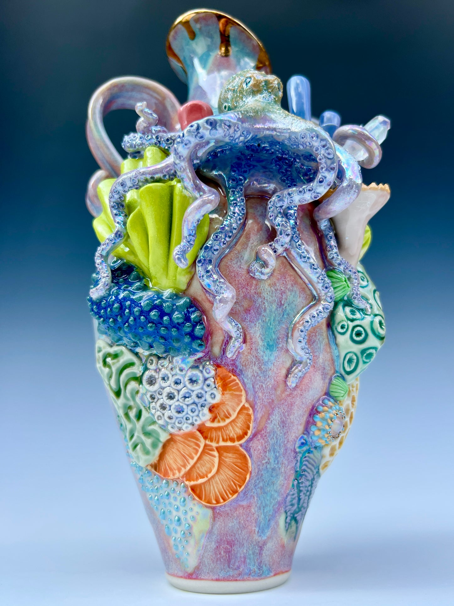 Octopus Reef Vase with Quartz Crystals