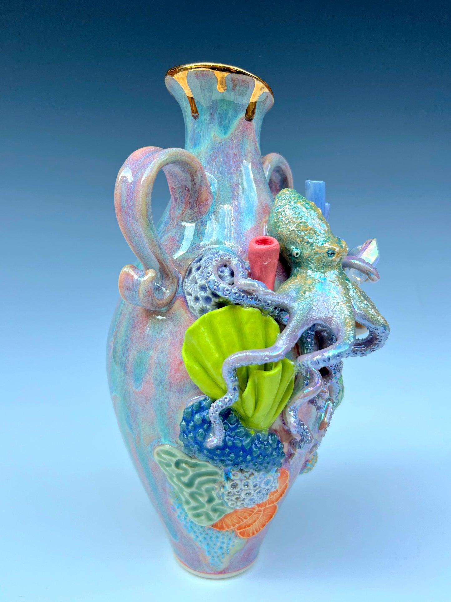 Octopus Reef Vase with Quartz Crystals