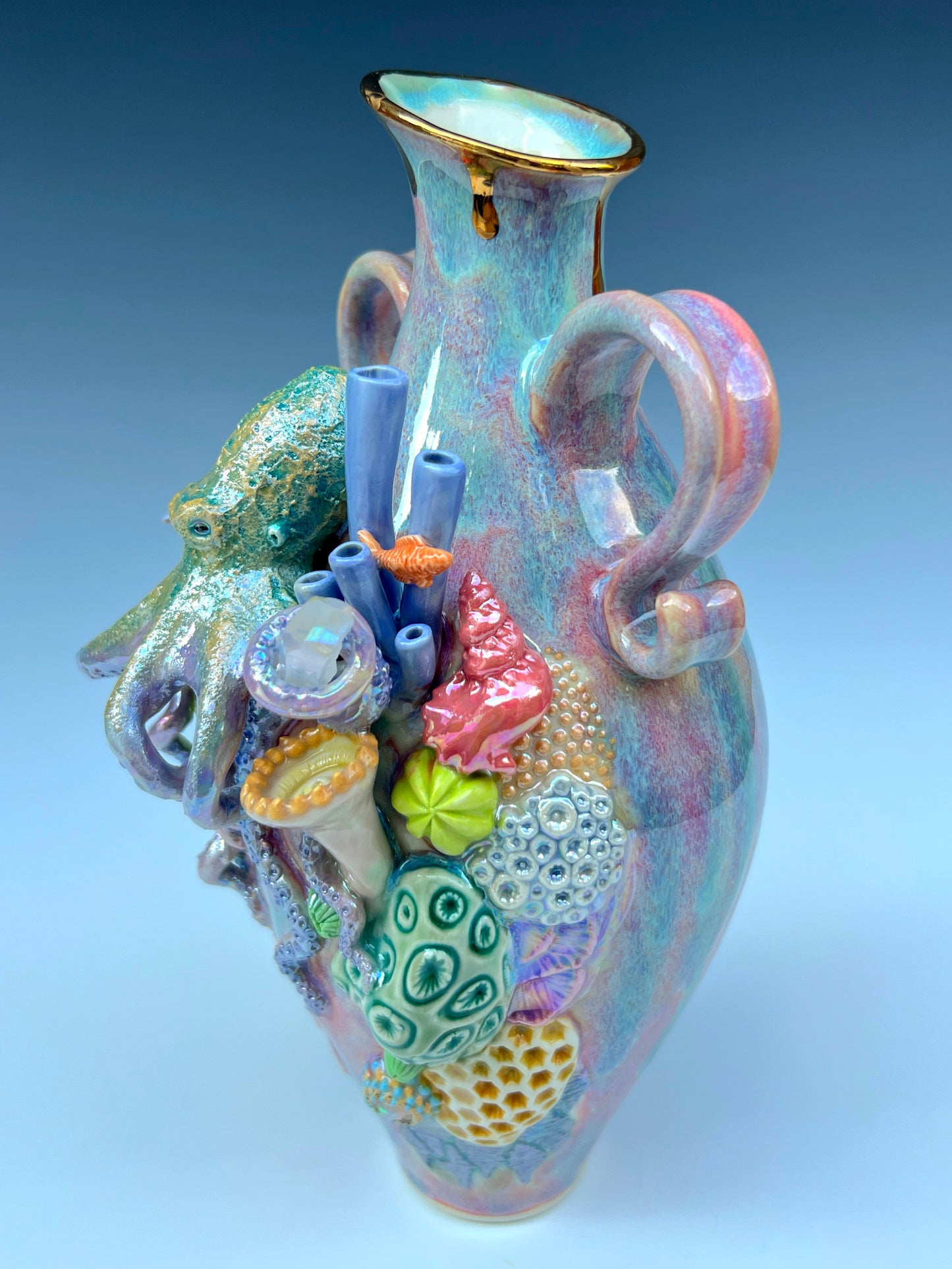 Octopus Reef Vase with Quartz Crystals
