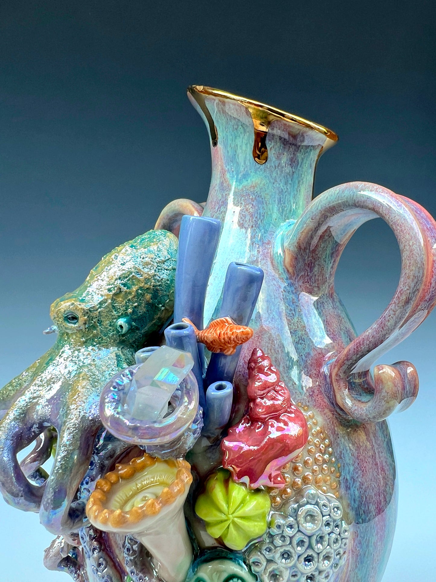 Octopus Reef Vase with Quartz Crystals