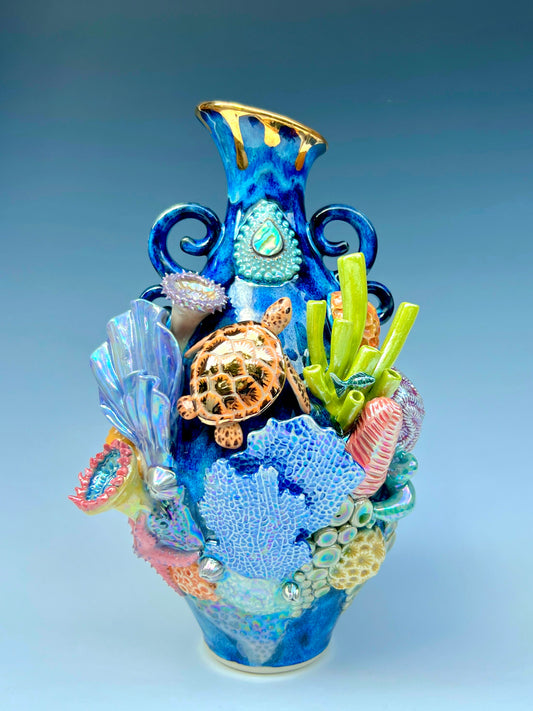 Sea Turtle Reef Vase with Abalone