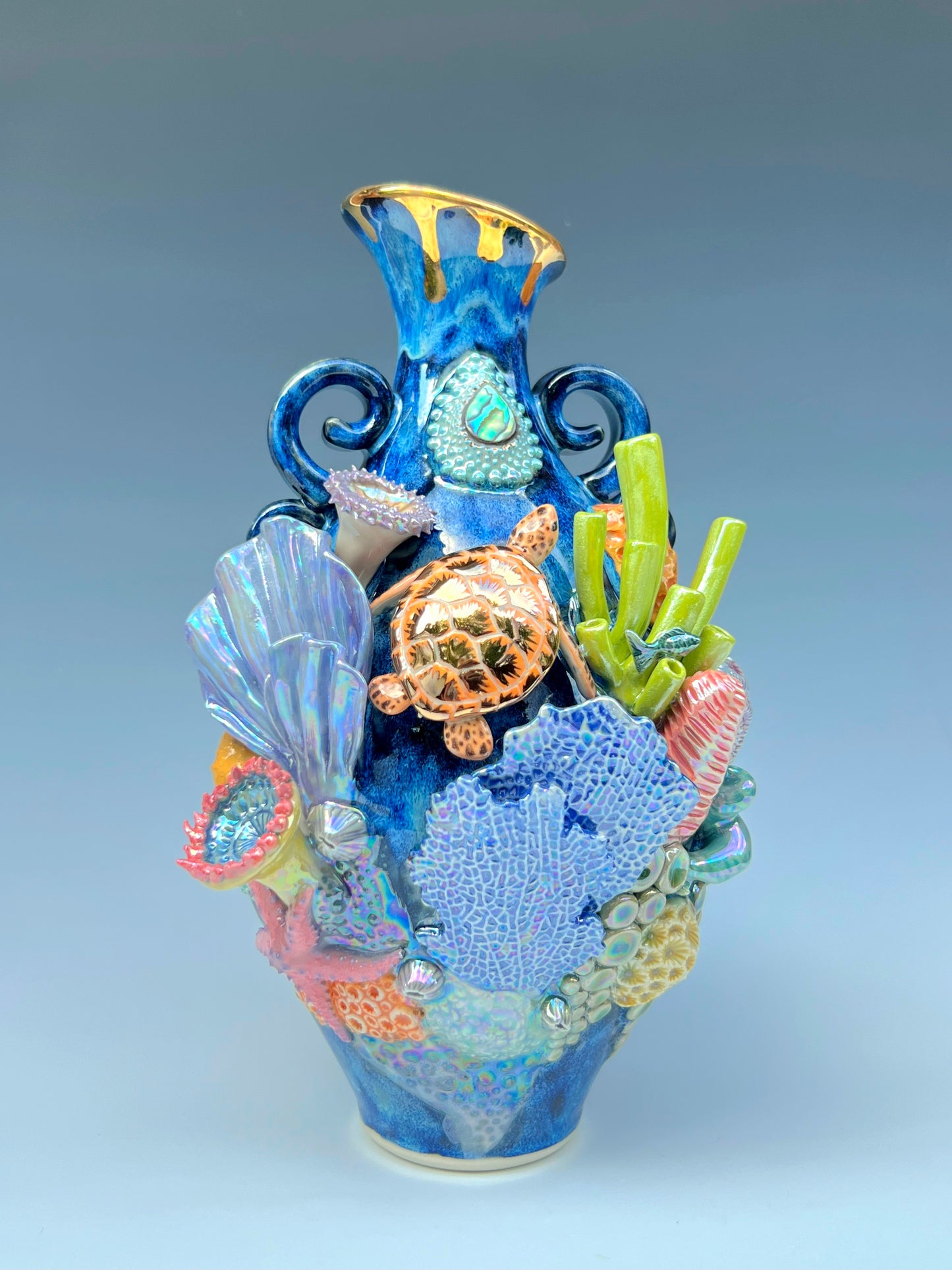 Sea Turtle Reef Vase with Abalone