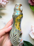 Moonstone Crystal Pipe with Mushroom Goddess Porcelain Ceramic Smoking Pipe