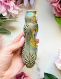 Moonstone Crystal Pipe with Mushroom Goddess Porcelain Ceramic Smoking Pipe