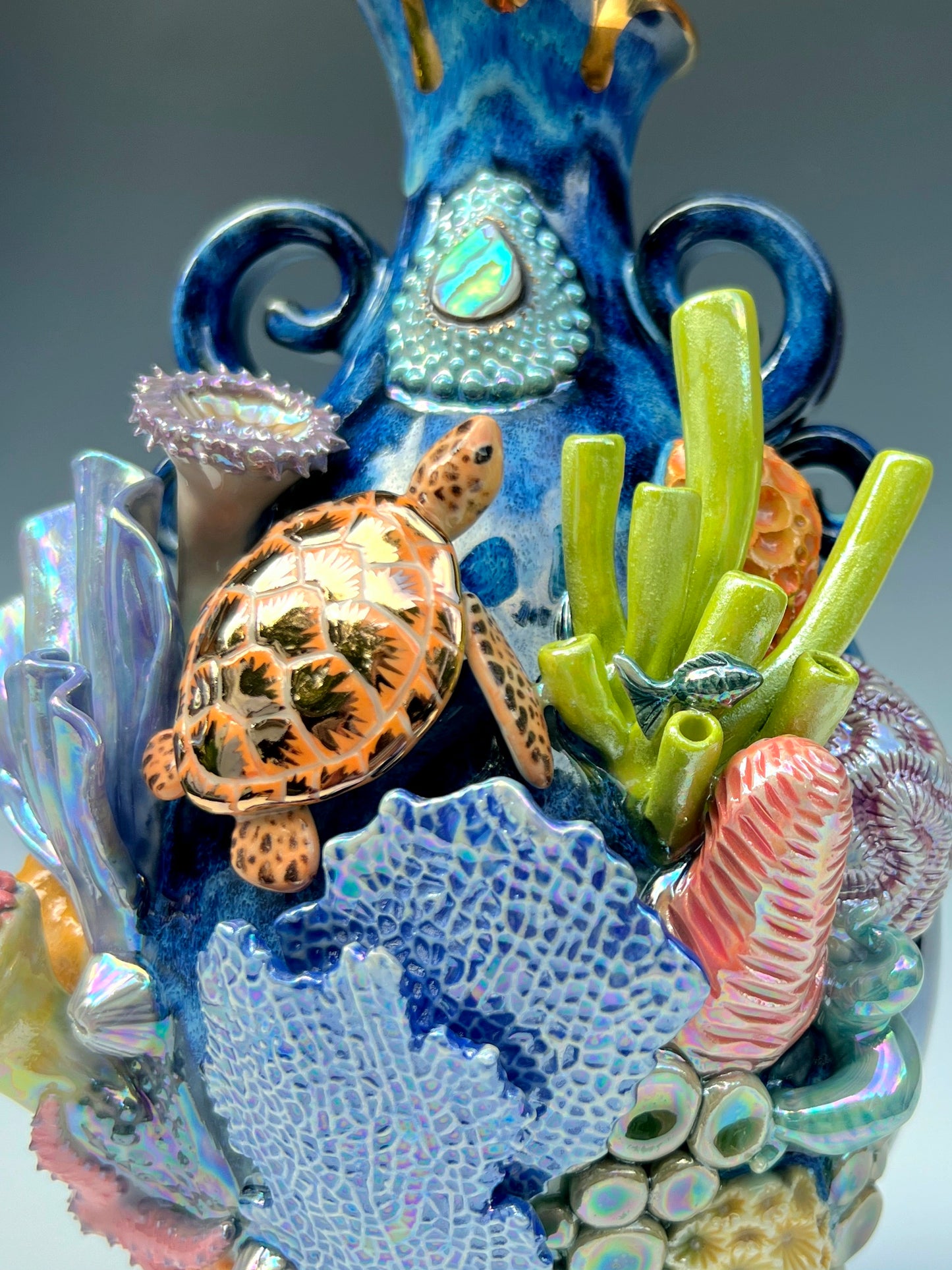 Sea Turtle Reef Vase with Abalone