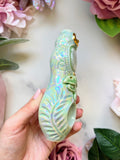 Moonstone Crystal Pipe with Luna Moth Porcelain Ceramic Smoking Pipe
