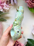 Moonstone Crystal Pipe with Luna Moth Porcelain Ceramic Smoking Pipe