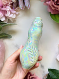Moonstone Crystal Pipe with Luna Moth Porcelain Ceramic Smoking Pipe