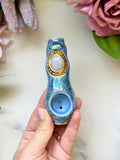 Mini Moonstone Pipe Witchy Mushroom Blue Porcelain Ceramic Smoking Pipe