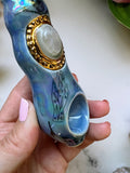 Mini Moonstone Pipe Witchy Mushroom Blue Porcelain Ceramic Smoking Pipe