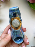 Mini Moonstone Pipe Witchy Mushroom Blue Porcelain Ceramic Smoking Pipe