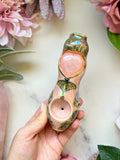Rose Quartz Heart Pipe Luna Moth Monstera Leaf Ceramic Porcelain Smoking Pipe