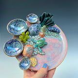 Sea Turtle Coral Reef Dish with Mini Bowls Iridescent Altar Ring Jewelry Tray Opal