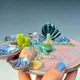 Sea Turtle Coral Reef Dish with Mini Bowls Iridescent Altar Ring Jewelry Tray Opal