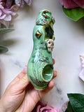 Star Labradorite Pipe with Dreamy Sky Skull with Snake and Mushrooms Porcelain Smoking Pipe