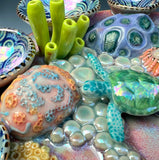 Sea Turtle Coral Reef Dish with Mini Bowls Iridescent Altar Ring Jewelry Tray Opal