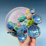 Sea Turtle Coral Reef Dish with Mini Bowls Iridescent Altar Ring Jewelry Tray Opal