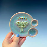 Luna Moth Round Iridescent Altar Gold Moon Jewelry Tray