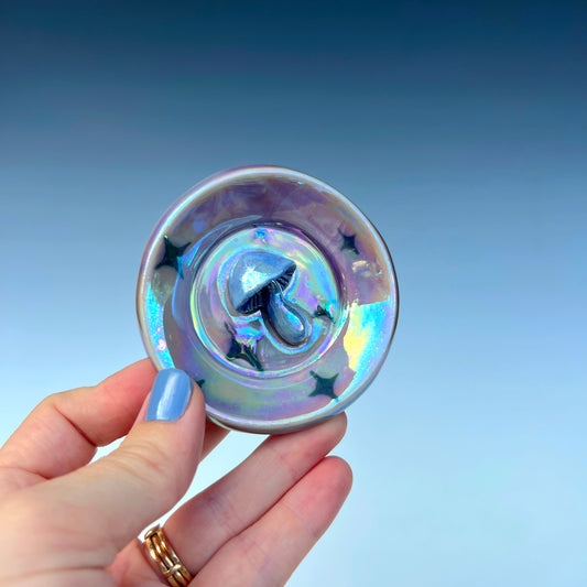 Mini Mushroom Dish Round Iridescent Altar Gold Star Jewelry Tray