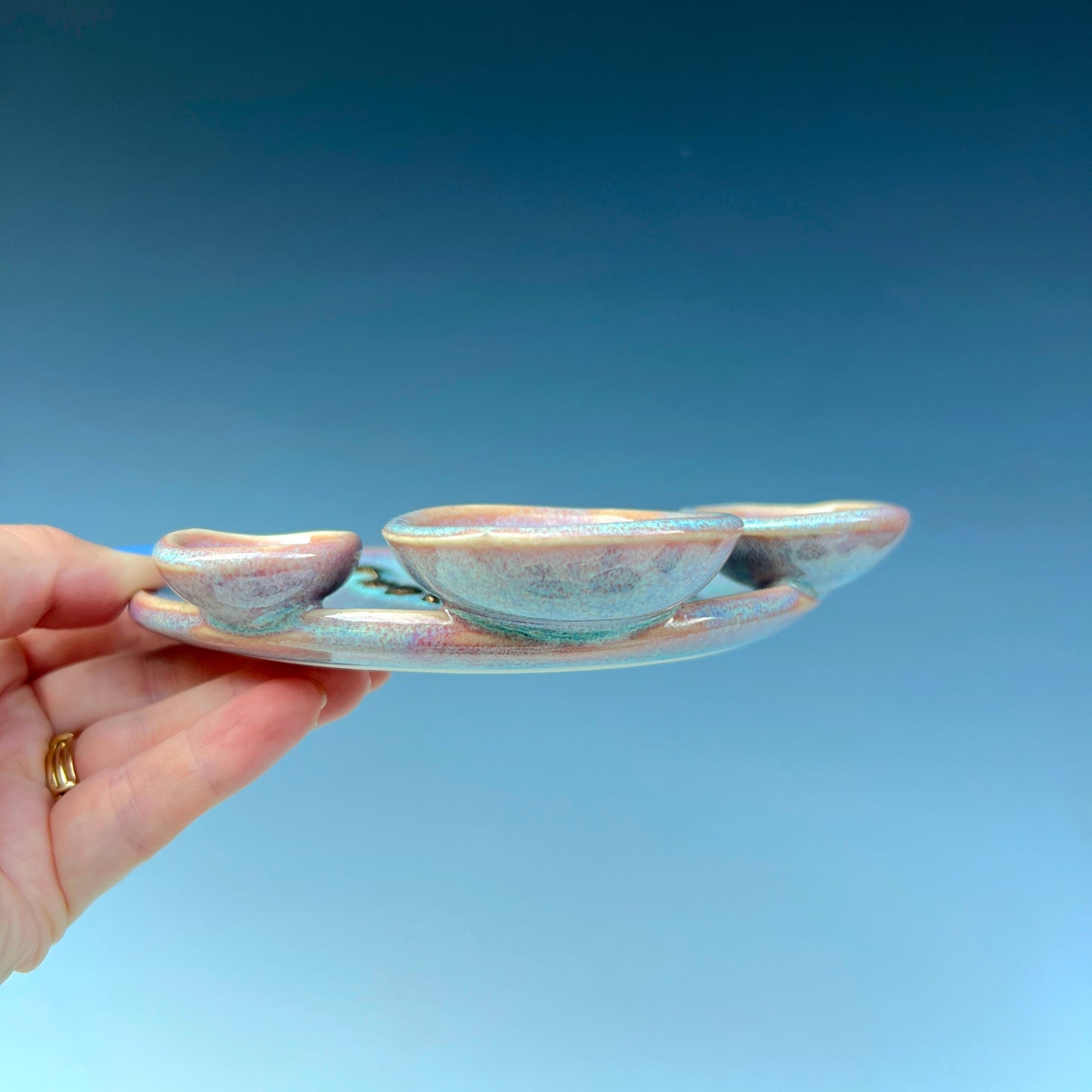 Luna Moth Dish Round Iridescent Altar Gold Star Jewelry Tray 3 Dish