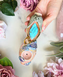 Labradorite Pipe with Owl and Dreamy Pink Sky Porcelain Smoking Pipe