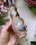 Labradorite Pipe with Owl and Dreamy Pink Sky Porcelain Smoking Pipe