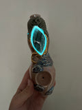 Labradorite Pipe with Owl and Dreamy Pink Sky Porcelain Smoking Pipe
