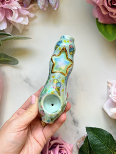 Opalite Star Pipe with Ice Cream and Monstera Leaves Porcelain Smoking Pipe