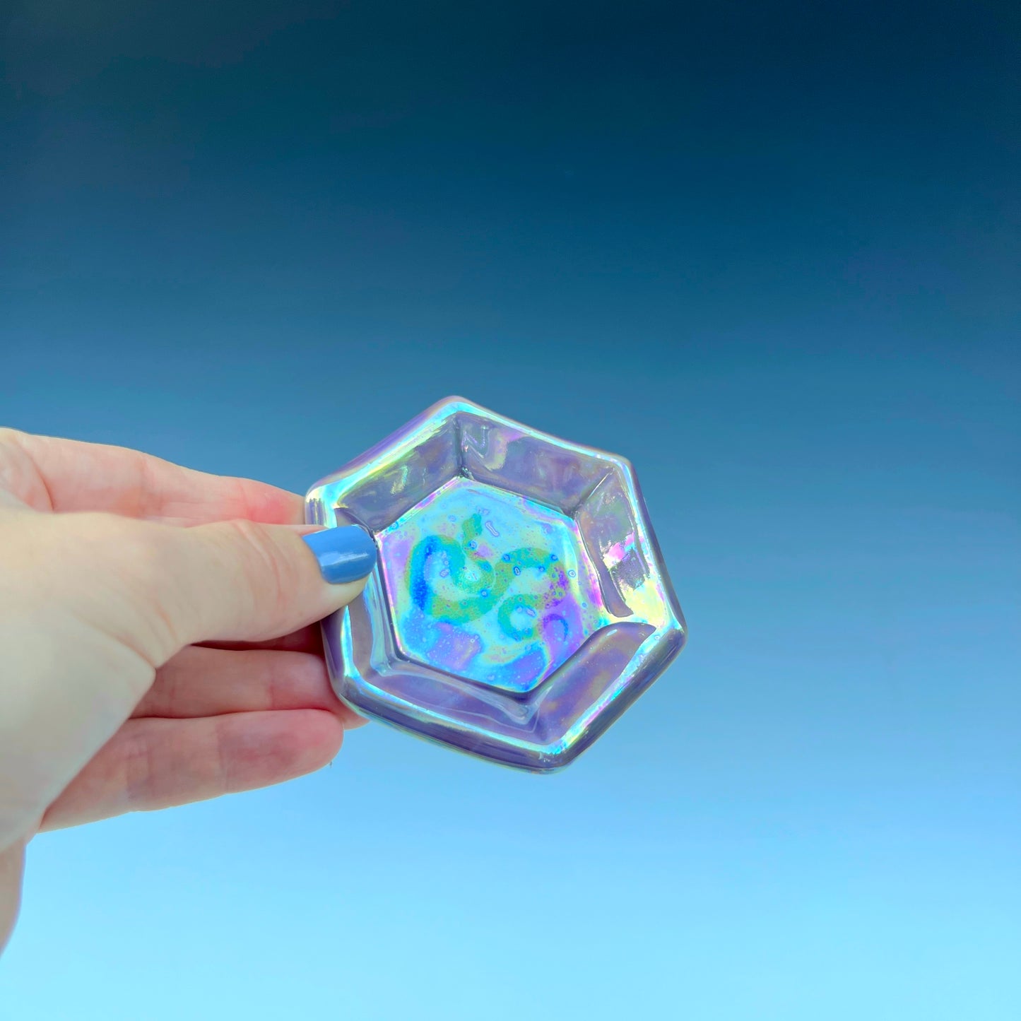 Snake Dish Iridescent Altar Ring Jewelry Tray Hexagon