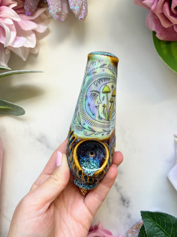 Mushroom Moon Pipe Porcelain Ceramic Smoking Pipe