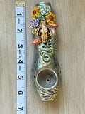 Wolf Skull Pipe with Snake and Succulent Porcelain Ceramic Smoking Pipe