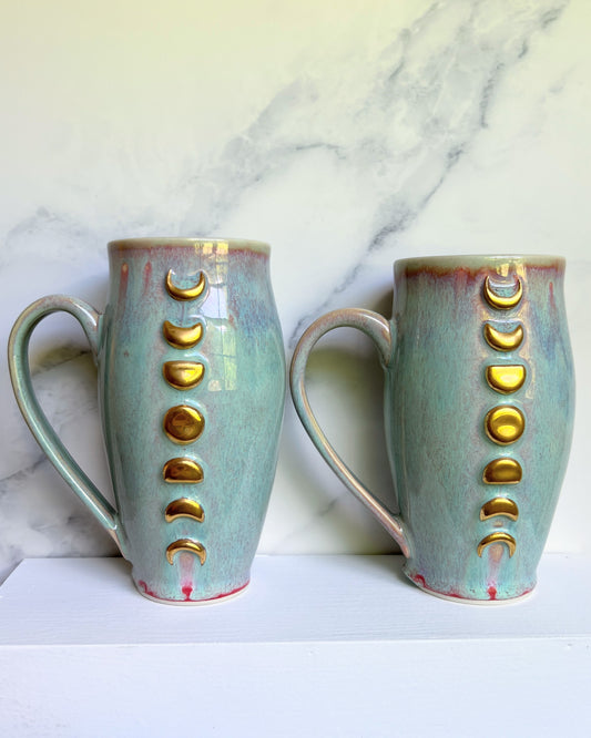 Gold Moon Phase Mug Set, Dreamy Porcelain Mug, Pottery Mug, Hand made